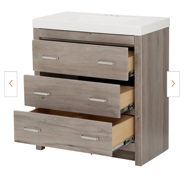 DALLAS LOCATION NEW! Glacier Bay Woodbrook 37 in. W Bathroom Vanity in White Washed Oak with